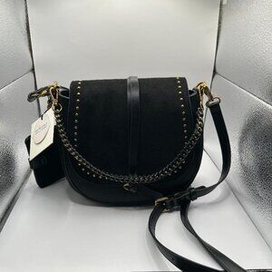 Suede Black Horseshoe Crossbody Bag